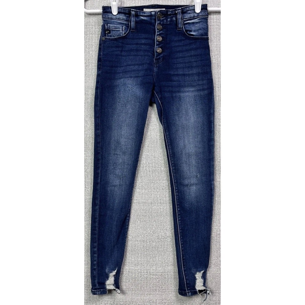 Kancan Mid Rise Super Skinny Distressed Jeans Size 3 / 25 Dark Wash Jegging